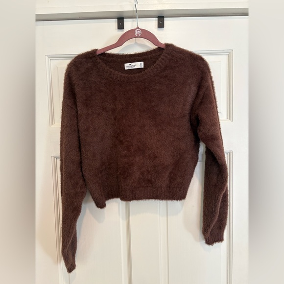 Hollister Sweaters - Hollister Chocolate Brown Fuzzy Crew Neck Cropped Sweater